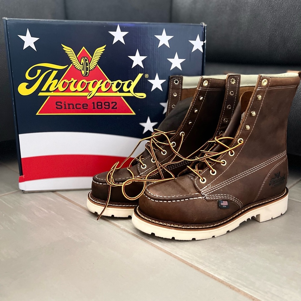 Thorogood 8” Steel Toe Work Boots, W8/M6